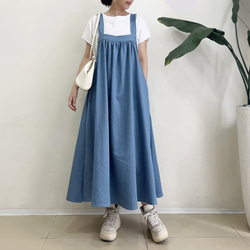 スクエアカットのジャンパースカート * Soft Denim Light Blue * 2枚目の画像