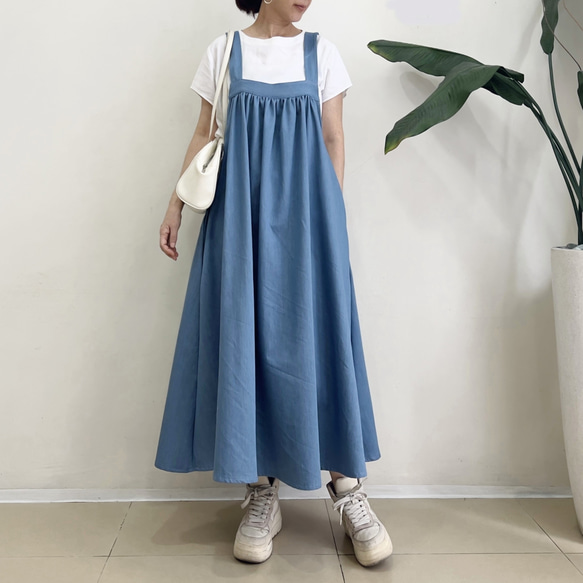 スクエアカットのジャンパースカート * Soft Denim Light Blue * 2枚目の画像