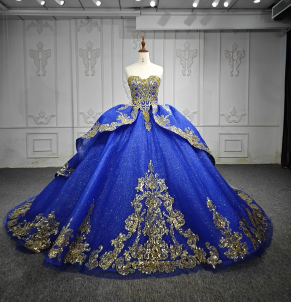 エレガントな青色レースドレス マグニョン ソブレワンピース