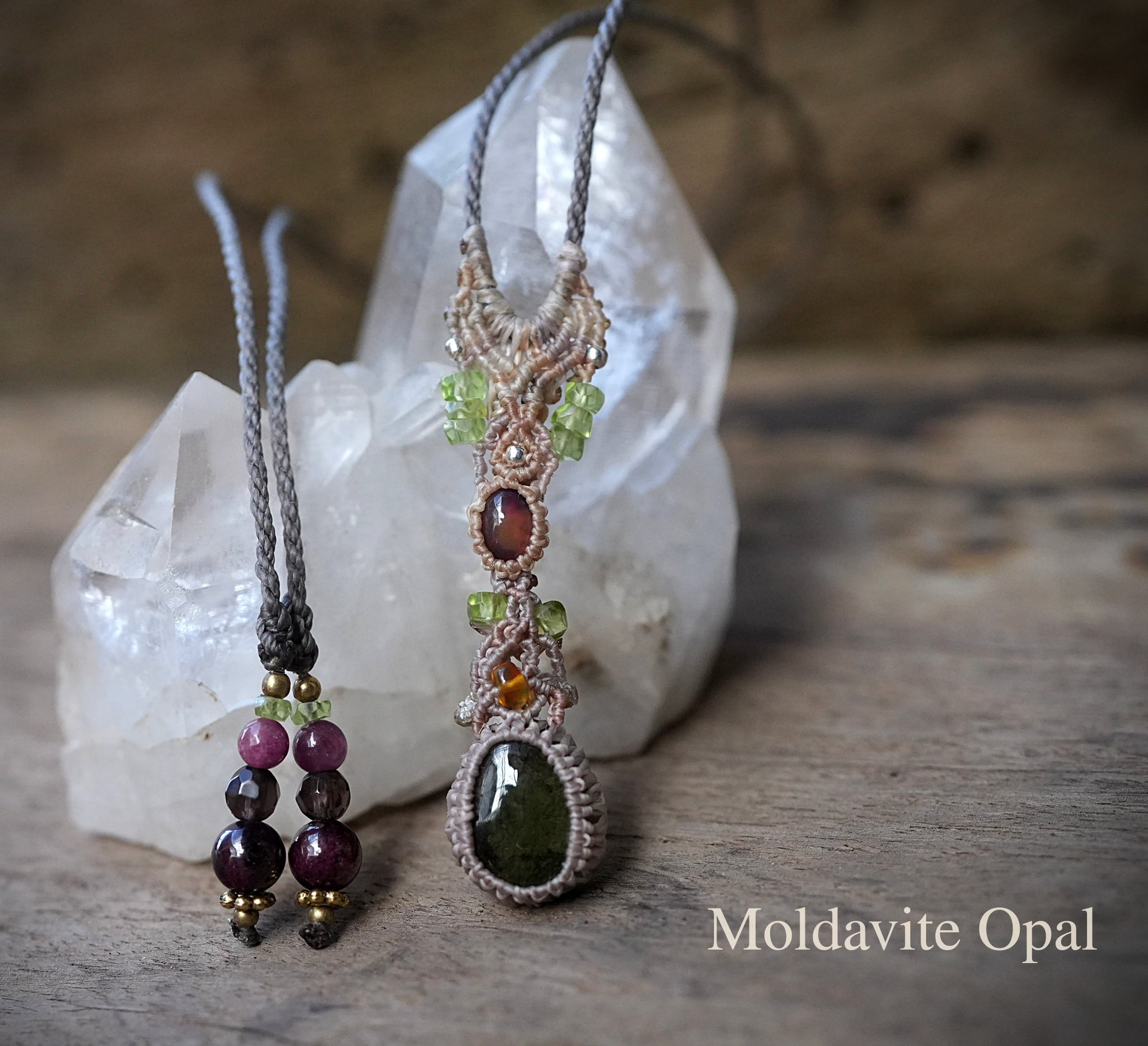 希少★古代の幻★14ctモルダバイト　マクラメネックレス2041