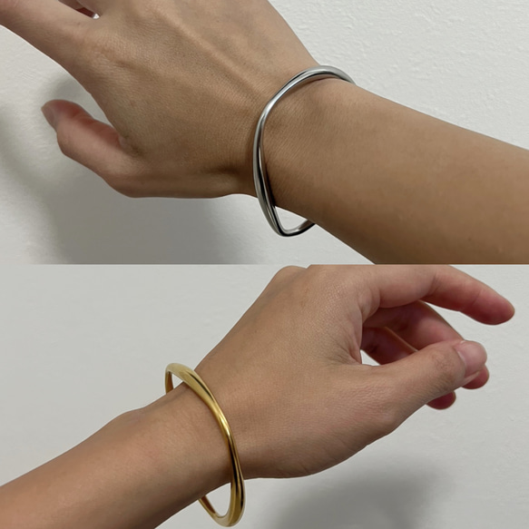 サージカルステンレス ゴールド シルバー バングル くねくね
