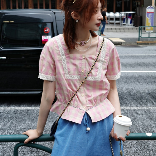 さくらんぼ　JUSGLITTY シャツ付ケーブルショートベスト W:Huku / ブロードストライプ】ショート ベスト / Broad Stripe Short