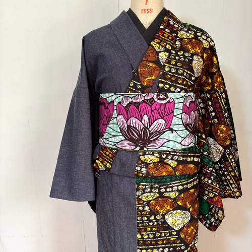 アフリカ布　片身替え　着物　浴衣　ピンク　お仕立て アフリカ布 片身替え 着物 浴衣 ピンク お仕立て アフリカ布 着物 浴衣