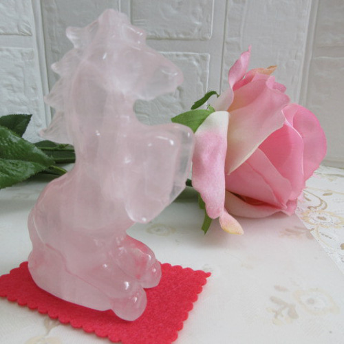No.CR-362 天然石 ＜彫刻置物＞ ローズクォーツ 馬 196g 天然石