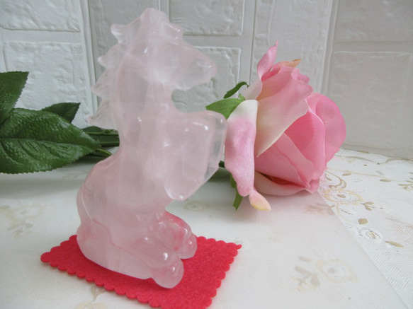 No.CR-362 天然石 ＜彫刻置物＞ ローズクォーツ 馬 196g 天然石