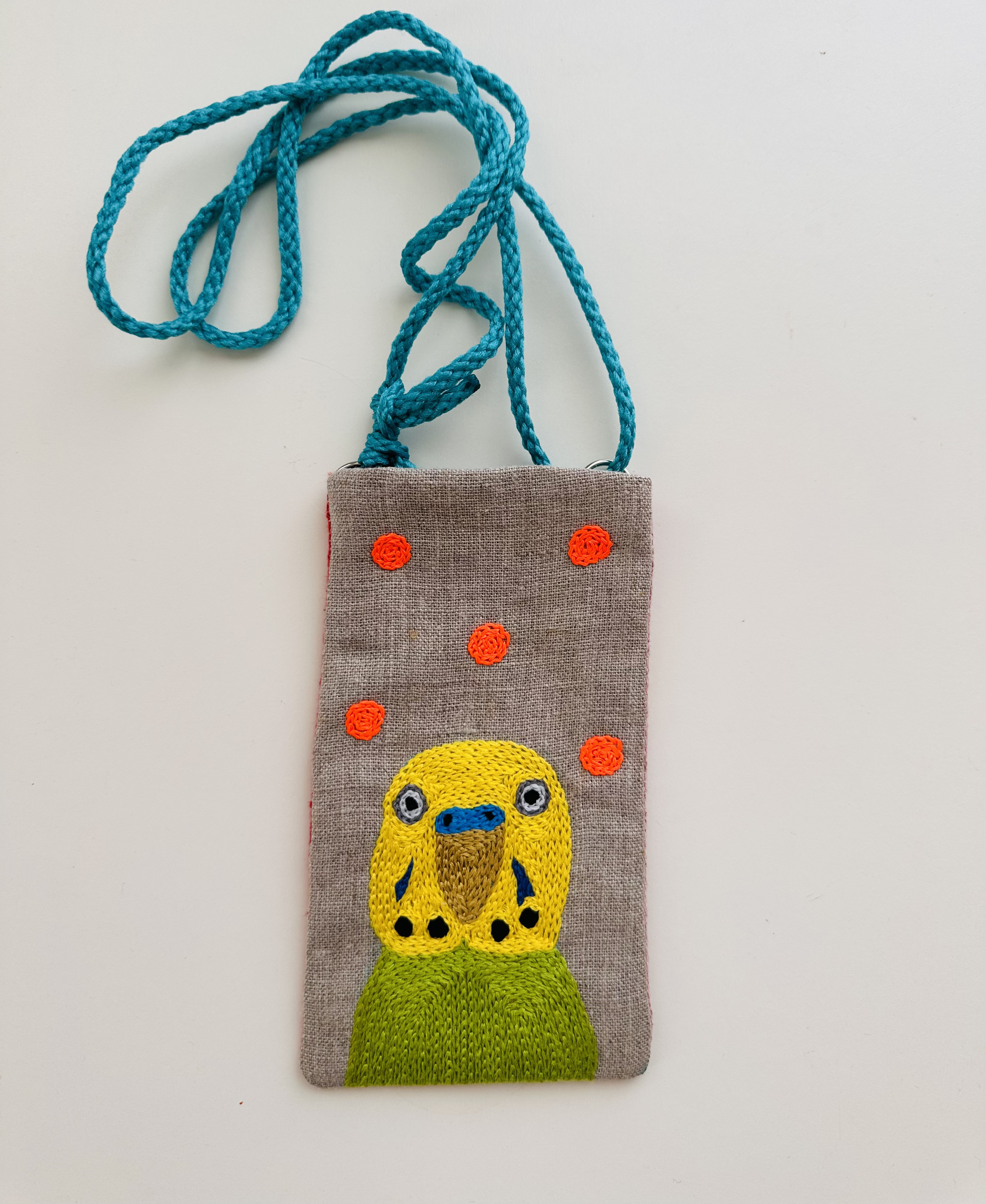 スマホポシェット　セキセイインコ　グリーン