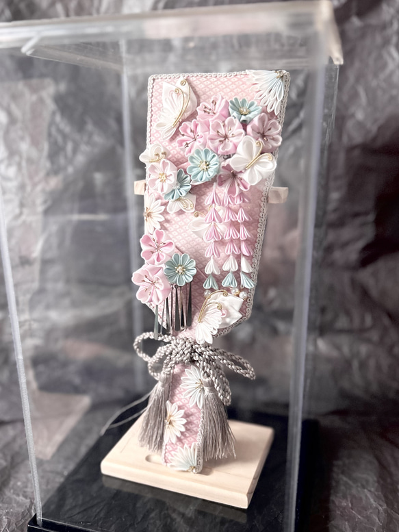 桜羽子板　髪飾り　七五三　ピンク　水色　お祝い　プレゼント　お雛祭り　節句　誕生祝い　蝶　桜　お雛様　つまみ細工　お正月 6枚目の画像