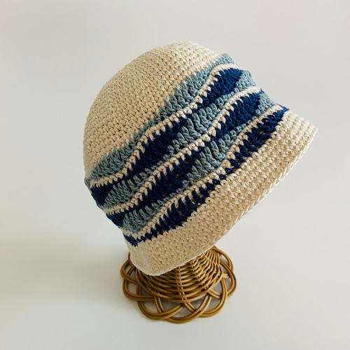 なみなみ模様のクロシェハット* バケットハット バケハ クラッシャー