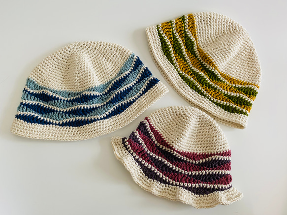 なみなみ模様のクロシェハット* バケットハット バケハ クラッシャー