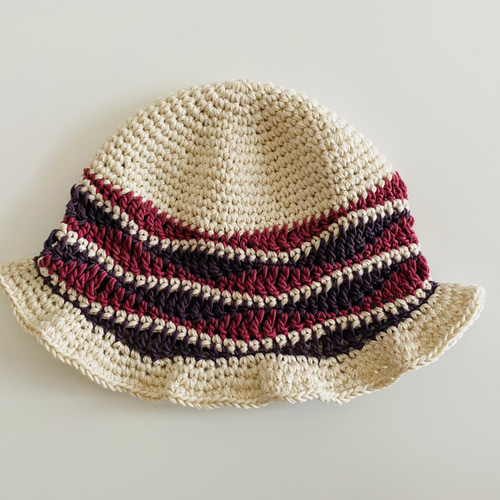 なみなみ模様のクロシェハット* バケットハット バケハ クラッシャー