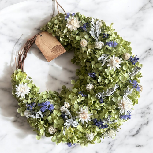 アナベル紫陽花リース アナベル紫陽花 三日月リース