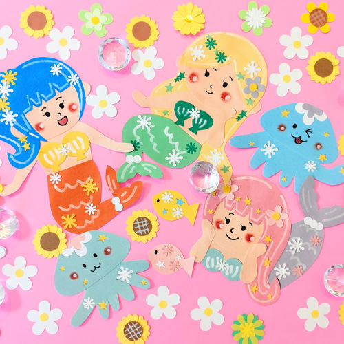 人魚 魚 クラゲ 夏 海 色紙 壁面 アルバム 飾り ～人魚姫とおしゃれ