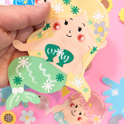 人魚 魚 クラゲ 夏 海 色紙 壁面 アルバム 飾り ～人魚姫とおしゃれ