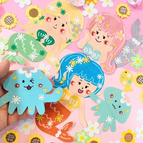 人魚 魚 クラゲ 夏 海 色紙 壁面 アルバム 飾り ～人魚姫とおしゃれ