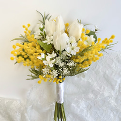 チューリップ♡白グリーンウェディングブーケ＆ブートニア