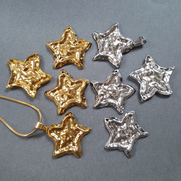 [1pcs] オール ステンレス エンボス加工 立体 スターチャーム サージカルステンレス 金属アレルギー対応 11枚目の画像