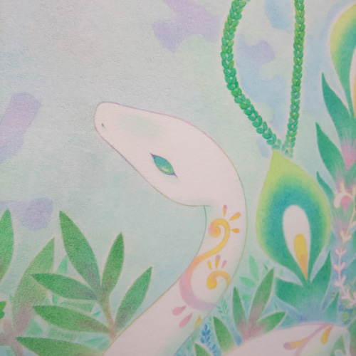 原画　蛇　送料込み　F6　動物画　十二支　絵画　アクリル画　現代アート　細密画 米陀 寛「 巳-89 福禄 」 オリジナルリトグラフ 版画 版画 絵画