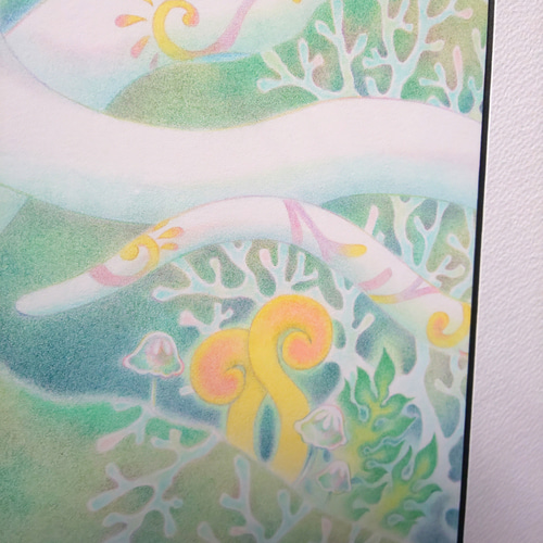 幻想神獣画A4原画販売：遠い森の虹の蛇：UVカット額縁付 絵画 梅