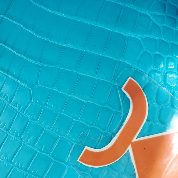 ワニ革 クロコ 半艶マット  セルリアンブルー　No.C008557 15枚目の画像