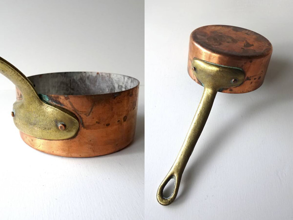 1900年代 フランス ブロンズ 片手鍋 口径10.2cm 銅 民藝 オブジェ 美術