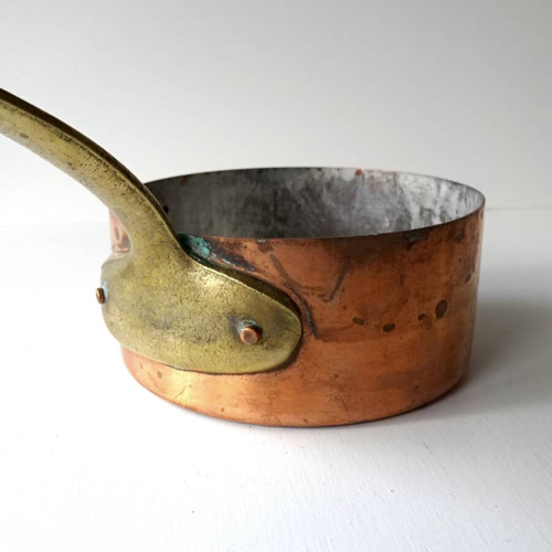 1900年代 フランス ブロンズ 片手鍋 口径10.2cm 銅 民藝 オブジェ 美術