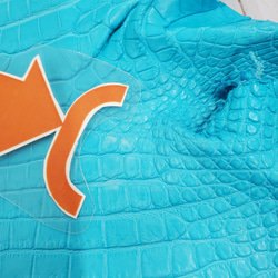 ワニ革 クロコ 半艶マット  セルリアンブルー　No.C008558 12枚目の画像