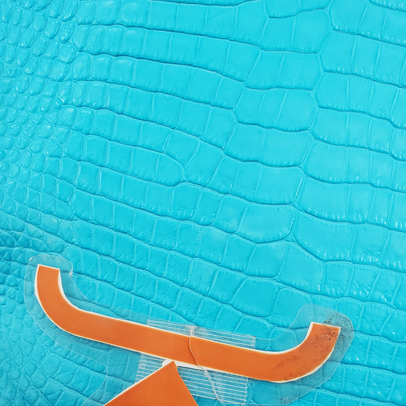 ワニ革 クロコ 半艶マット  セルリアンブルー　No.C008558 15枚目の画像