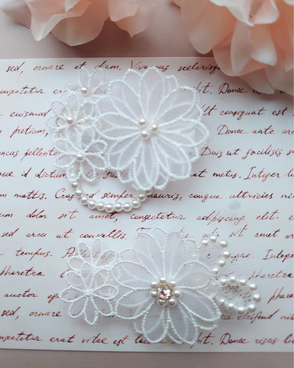 【お呼ばれ・発表会】ナチュラルレースの花ヘアクリップパールが揺れる特別な日の髪飾り【入学式・卒業式】 11枚目の画像