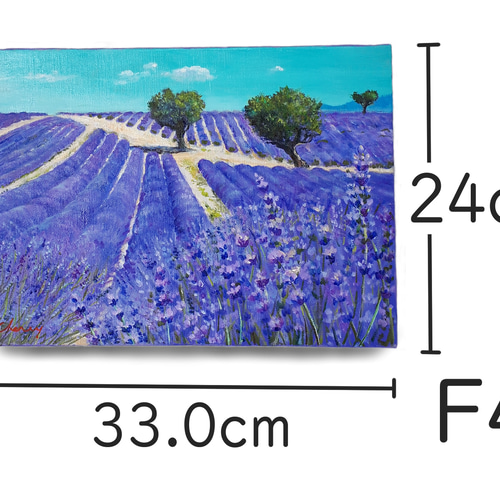 【一点物】『　ラベンダー畑とハートの木　』油絵 F4号　油彩　油画　絵画 一点物】『 ラベンダー畑とハートの木 』油絵 F4号 油彩 油画