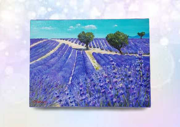 ★ラベンダー畑と赤い屋根の家・肉筆油彩画・F6キャンバス ☆ラベンダー畑と赤い屋根の家・肉筆油彩画・F6キャンバス