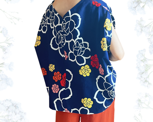 浴衣リメイク＊花模様のレトロ可愛い夏トップス｜綿100％・半袖