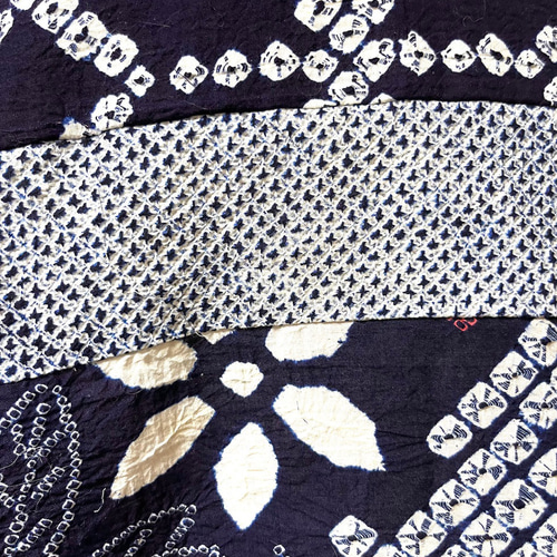 有松絞り 高級生地!! 浴衣リメイク 浴衣のパッチワークワンピース