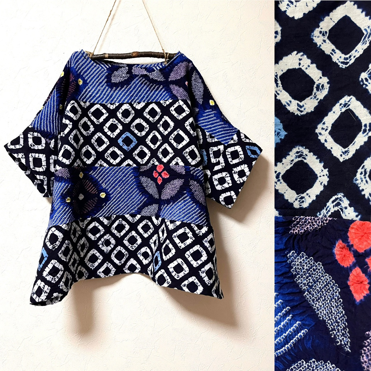 有松絞り パッチワークワンピース 浴衣リメイク 高級生地!