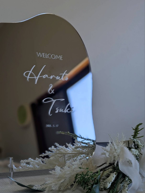 ウェルカムミラー『ふんわり②　小さめサイズ』 （アクリルシルバーミラー） 2枚目の画像