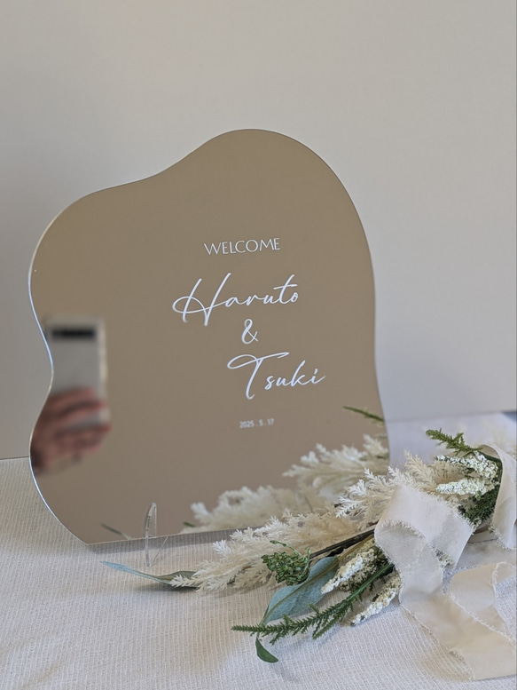 ウェルカムミラー『ふんわり②　小さめサイズ』 （アクリルシルバーミラー） 5枚目の画像