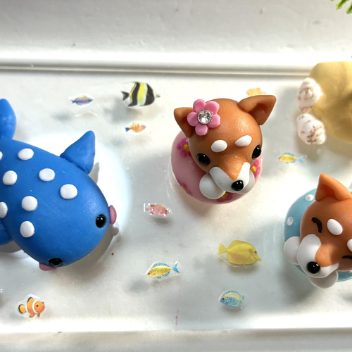 ☆ジンベイザメと浮き輪わんちゃんズ！ 樹脂粘土 海 その他置物