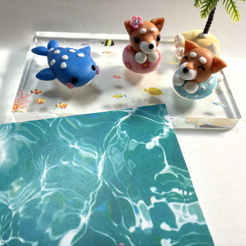 ☆ジンベイザメと浮き輪わんちゃんズ！ 樹脂粘土 海 その他置物