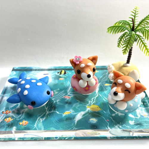 ☆ジンベイザメと浮き輪わんちゃんズ！ 樹脂粘土 海 その他置物