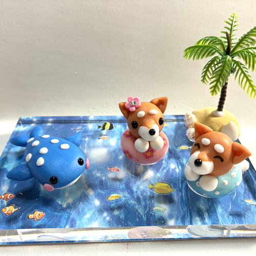 ☆ジンベイザメと浮き輪わんちゃんズ！ 樹脂粘土 海 その他置物