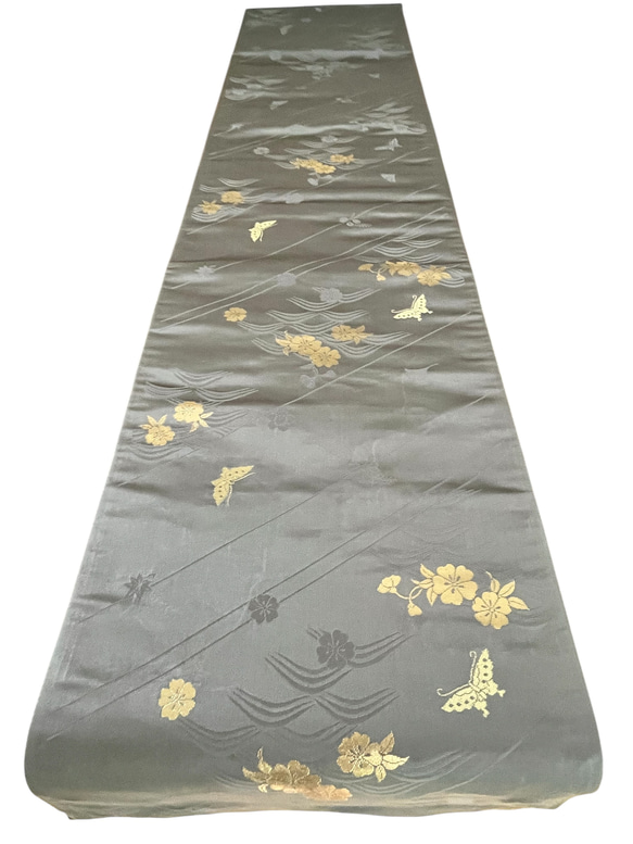 【未使用帯】吉祥花蝶文/高級 西陣袋帯/高島織物謹製/144㎝（56.5in）/正絹/金銀糸/帯リメイクテーブルランナー 10枚目の画像