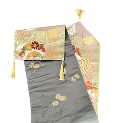 【未使用帯】吉祥花蝶文/高級 西陣袋帯/高島織物謹製/144㎝（56.5in）/正絹/金銀糸/帯リメイクテーブルランナー 9枚目の画像