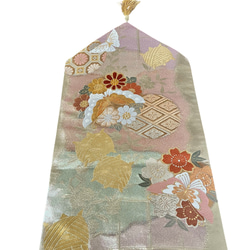 【未使用帯】吉祥花蝶文/高級 西陣袋帯/高島織物謹製/144㎝（56.5in）/正絹/金銀糸/帯リメイクテーブルランナー 6枚目の画像