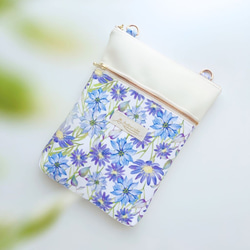 春 サコッシュ レディース レザー 花柄 ニゲラ柄 ブルー 青 ショルダー