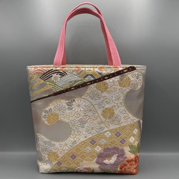 着物 帯 帯締め ハンドメイド トートバッグ リメイク ピンク