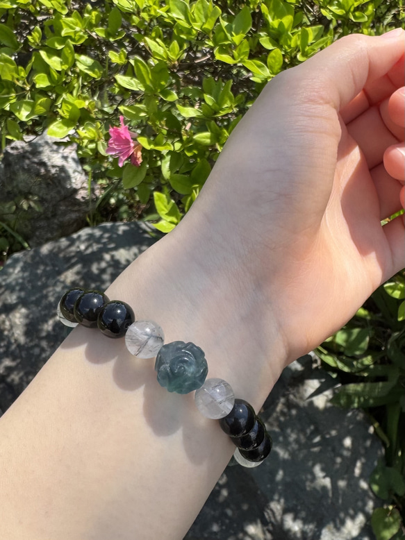 天然石ブレス～強い意思【フローライト、シュードモルフ、オブシディアン】 4枚目の画像