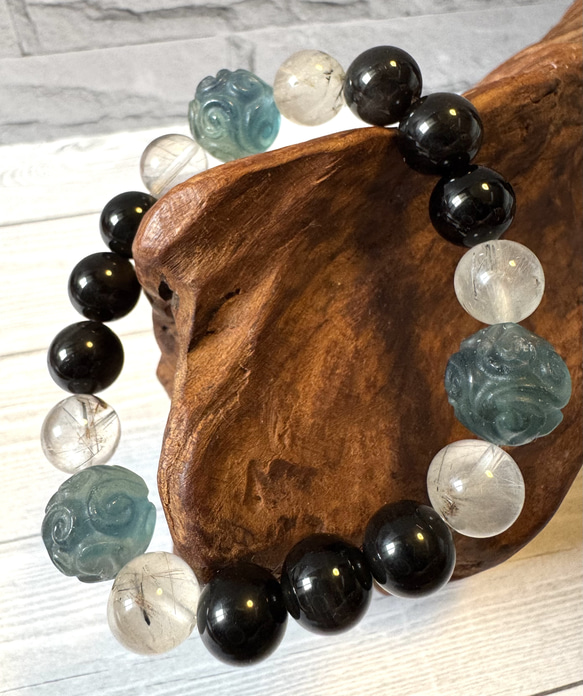 天然石ブレス～強い意思【フローライト、シュードモルフ、オブシディアン】 1枚目の画像