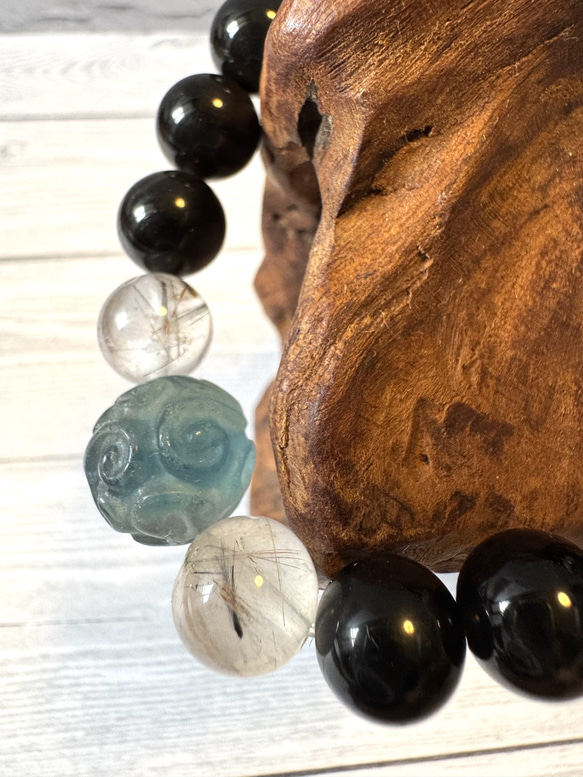 天然石ブレス～強い意思【フローライト、シュードモルフ、オブシディアン】 2枚目の画像