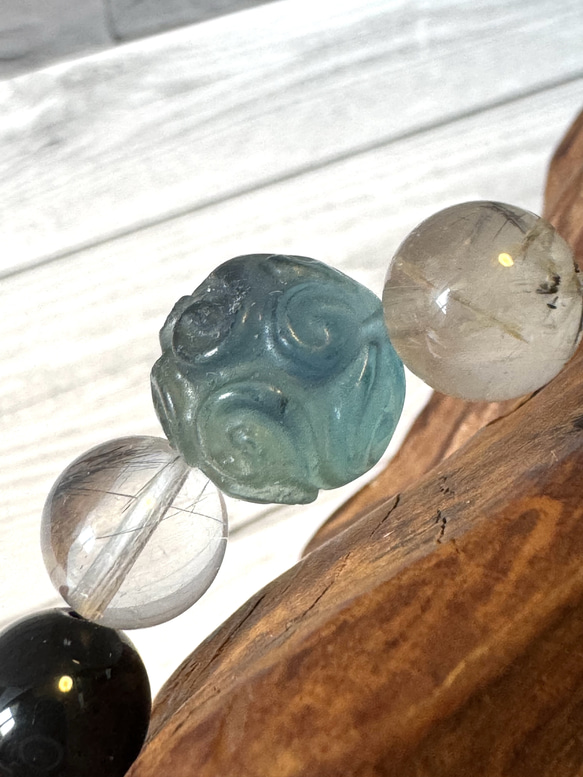 天然石ブレス～強い意思【フローライト、シュードモルフ、オブシディアン】 3枚目の画像