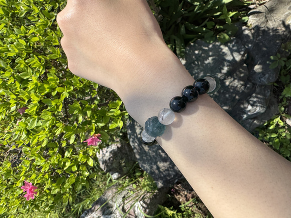 天然石ブレス～強い意思【フローライト、シュードモルフ、オブシディアン】 5枚目の画像