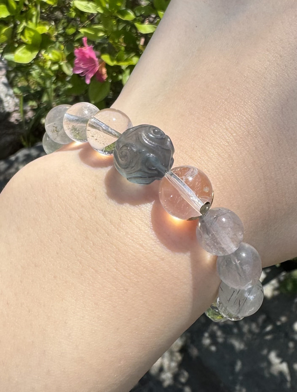 天然石ブレス～強い意思【フローライト、シュードモルフ、オブシディアン】 6枚目の画像